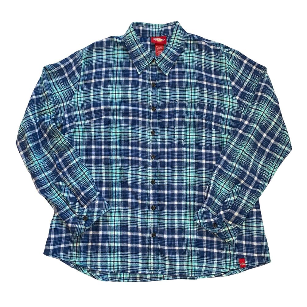 Dickies blue/teal Plaid Flannel, Women's XL, 100% Cotton